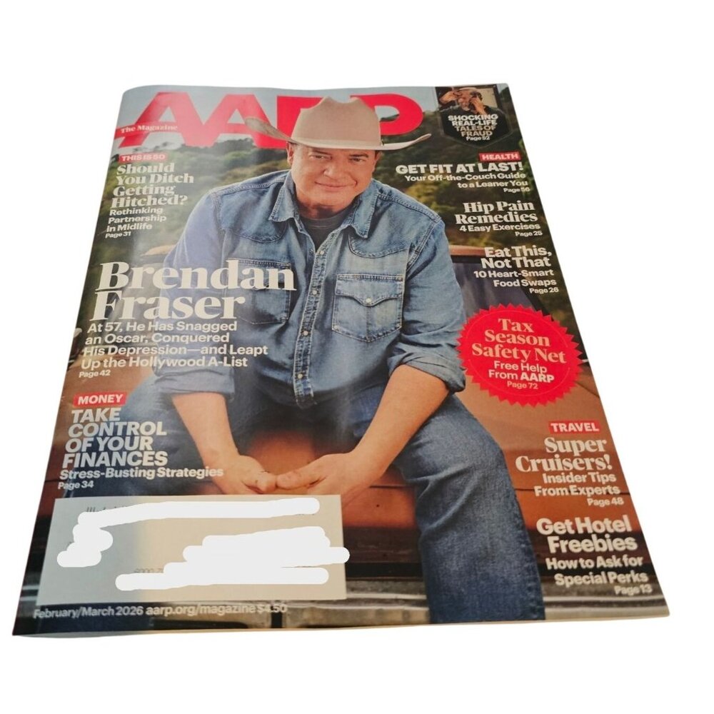 AARP Magazine February March 2026 Brendan Fraser Fraud Taxes Finances Health